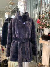 Load image into Gallery viewer, Stunning  Dyed Blue MINK Fur Stroller Coat with Belt