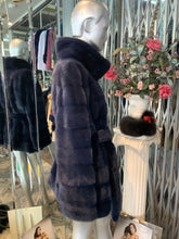 Load image into Gallery viewer, Stunning  Dyed Blue MINK Fur Stroller Coat with Belt