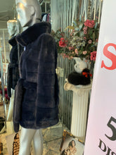 Load image into Gallery viewer, Stunning  Dyed Blue MINK Fur Stroller Coat with Belt