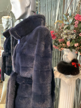 Load image into Gallery viewer, Stunning  Dyed Blue MINK Fur Stroller Coat with Belt