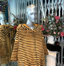Load image into Gallery viewer, Reversible Mink Fur Short Coat with Hood Mustard Yellow and Black