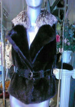 Load image into Gallery viewer, Stunning Black Ranch Mink Fur Vest with Silver Fox Fur Collar Notch Collar