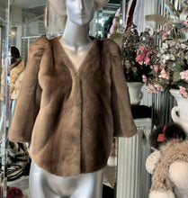 Load image into Gallery viewer, Champagne Taupe Beige Mink Fur Bolero Ruched Shoulders