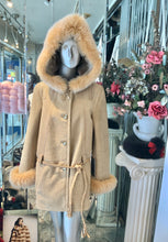 Load image into Gallery viewer, Genuine Shearling Fur Short Coat with Fox Fur Trim Hood ON SALE!