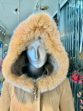 Load image into Gallery viewer, Genuine Shearling Fur Short Coat with Fox Fur Trim Hood ON SALE!