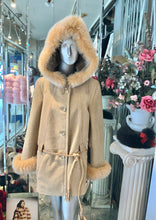 Load image into Gallery viewer, Genuine Shearling Fur Short Coat with Fox Fur Trim Hood ON SALE!