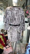 Load image into Gallery viewer, Modern Two Tonal Grey Silver Kalgan Lamb Fur Stroller Coat with Leather Detail
