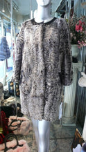 Load image into Gallery viewer, Modern Two Tonal Grey Silver Kalgan Lamb Fur Stroller Coat with Leather Detail