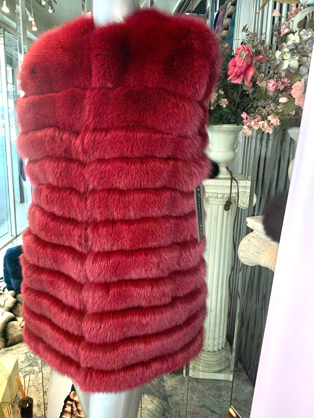 Fox Fur Vest in Burgundy Color Modern