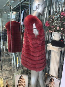Fox Fur Vest in Burgundy Color Modern