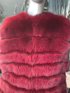 Fox Fur Vest in Burgundy Color Modern