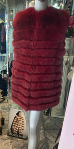 Fox Fur Vest in Burgundy Color Modern
