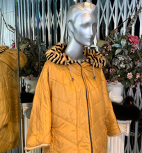 Load image into Gallery viewer, Reversible Mink Fur Short Coat with Hood Mustard Yellow and Black
