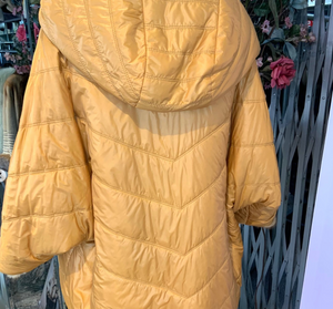 Reversible Mink Fur Short Coat with Hood Mustard Yellow and Black