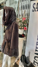 Load image into Gallery viewer, Stunning Shade Dark Graphite Grey Mink Fur Stroller with Hood &amp; Belt
