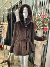 Load image into Gallery viewer, Stunning Shade Dark Graphite Grey Mink Fur Stroller with Hood &amp; Belt
