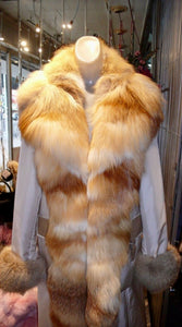 DESIGNER Raincoat with GOLDEN ISLAND Fox Fur Scalloped Tuxedo Collar and CUFFS