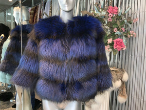 Royal Blue Silver Fox Fur Jacket Modern Youthful Very Stylish