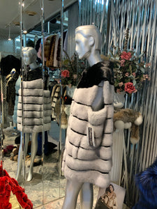 Sapphire Mink and Black Ranch Mink Fur Long Vest