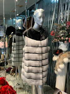 Sapphire Mink and Black Ranch Mink Fur Long Vest