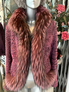 Stunning Swakara Fur Jacket with Fox Fur Tuxedo Trim
