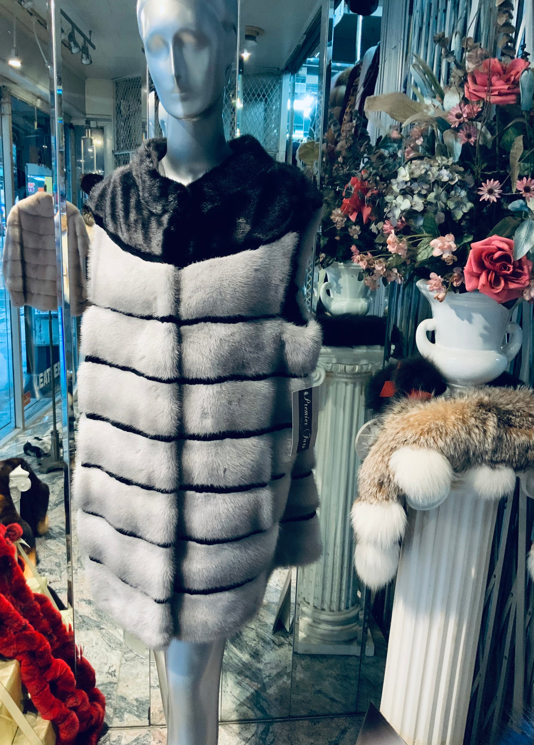 Sapphire Mink and Black Ranch Mink Fur Long Vest