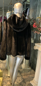 Classic Black Ranch Mink Fur Jacket with Double Fur Hood NEW SALE PRICE!