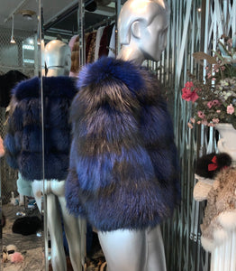 Royal Blue Silver Fox Fur Jacket Modern Youthful Very Stylish