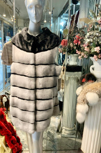 Sapphire Mink and Black Ranch Mink Fur Long Vest