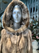 Load image into Gallery viewer, Sheared Mink Fur with Double Fur Hood Off-White Two Tonal
