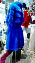 Load image into Gallery viewer, Stunning Neon Blue Mink Fur Modern Vest Cape Shoulder Line Hard to Find Shade
