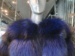Royal Blue Silver Fox Fur Jacket Modern Youthful Very Stylish