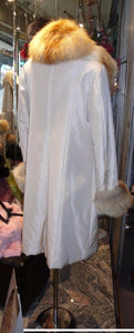 DESIGNER Raincoat with GOLDEN ISLAND Fox Fur Scalloped Tuxedo Collar and CUFFS