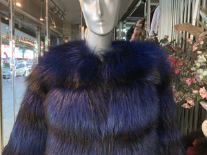 Royal Blue Silver Fox Fur Jacket Modern Youthful Very Stylish