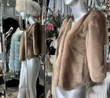 Load image into Gallery viewer, Champagne Taupe Beige Mink Fur Bolero Ruched Shoulders
