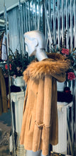 Load image into Gallery viewer, Genuine Sheepskin Short Coat with Tanuki Fur Trim Hood
