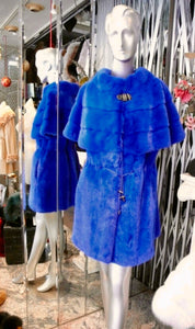 Stunning Neon Blue Mink Fur Modern Vest Cape Shoulder Line Hard to Find Shade