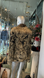 Unique Swakara Lamb Fur Jacket with Fox Fur Attached Collar