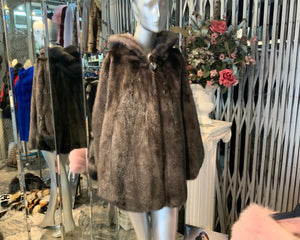 Dark Grey Graphite Mink Fur Cape with Hood Modern Warm Stylish
