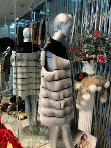 Sapphire Mink and Black Ranch Mink Fur Long Vest