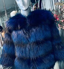 Load image into Gallery viewer, Royal Blue Silver Fox Fur Jacket Modern Youthful Very Stylish
