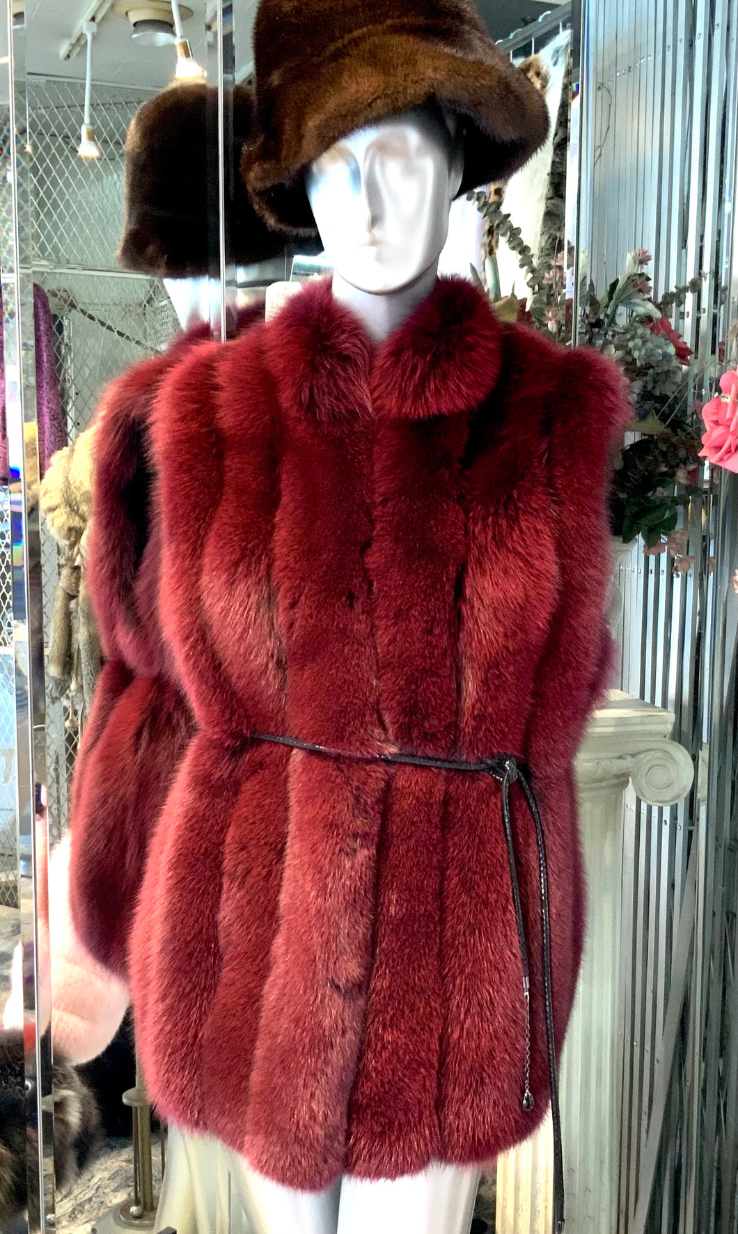 Fox Fur Vest in Burgundy Shade