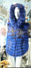 Load image into Gallery viewer, Rare and Gorgeous Shade Fox Fur Vest with Hood Royal Blue
