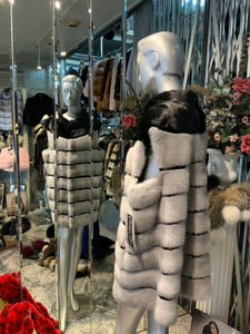 Sapphire Mink and Black Ranch Mink Fur Long Vest