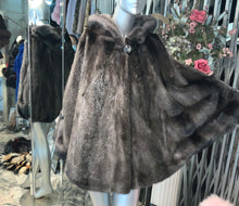 Load image into Gallery viewer, Dark Grey Graphite Mink Fur Cape with Hood Modern Warm Stylish
