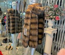 Load image into Gallery viewer, Mahogany Brown Honey Brown Two Tone Mink Fur Jacket with Hood
