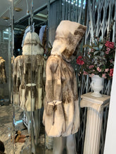 Load image into Gallery viewer, Sheared Mink Fur with Double Fur Hood Off-White Two Tonal
