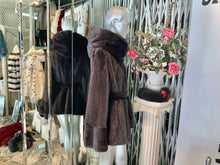 Load image into Gallery viewer, Stunning Shade Dark Graphite Grey Mink Fur Stroller with Hood &amp; Belt
