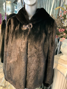 Classic Black Ranch Mink Fur Jacket with Double Fur Hood NEW SALE PRICE!