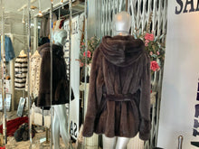 Load image into Gallery viewer, Stunning Shade Dark Graphite Grey Mink Fur Stroller with Hood &amp; Belt
